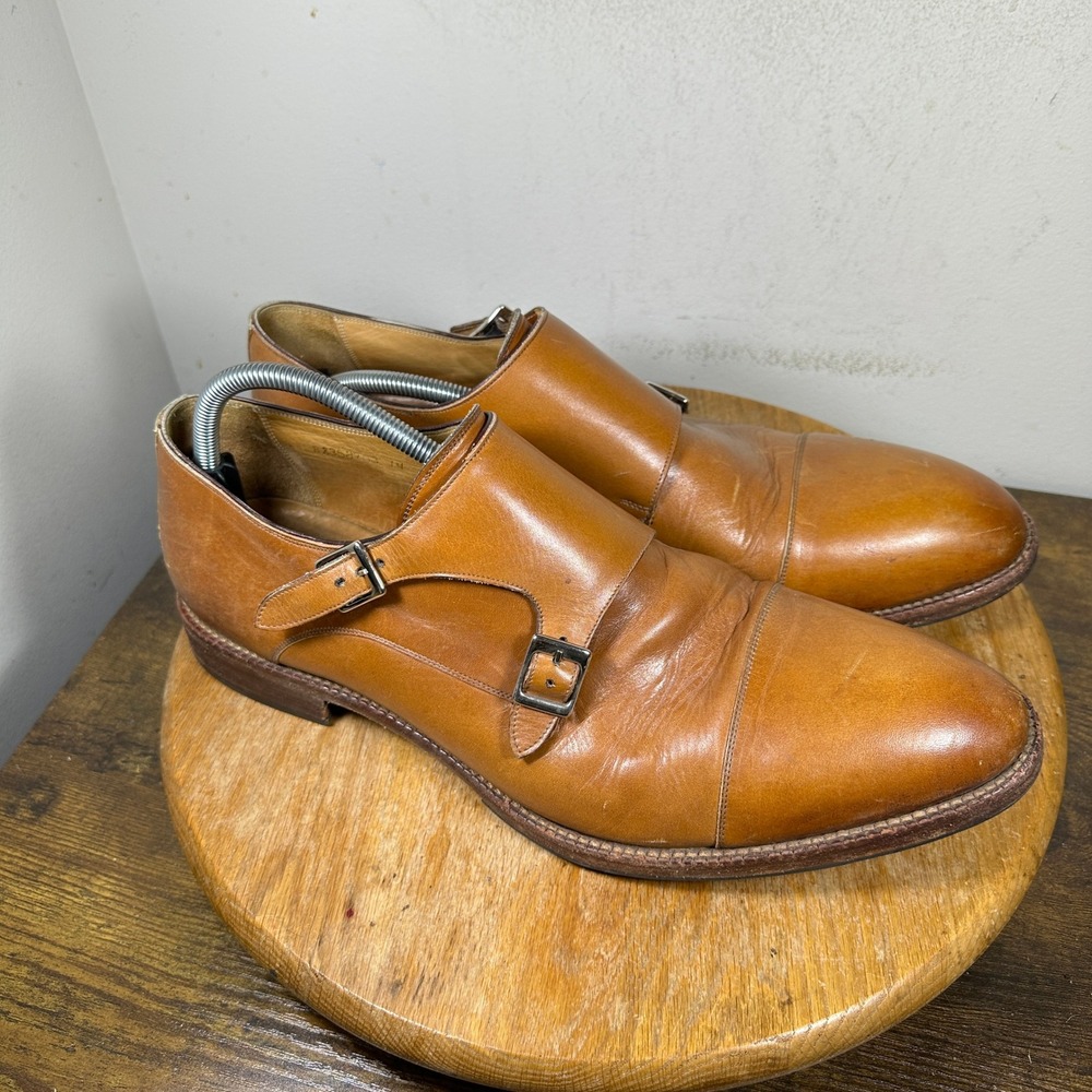 Beckett Simonon Mens Tan Leather Double Monk Strap Cap Toe Dress Shoes 14